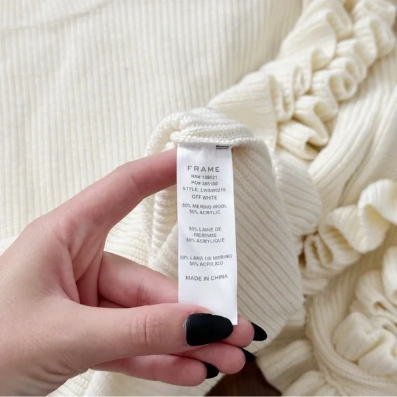 Frame Ruffle-yoke Ribbed Sweater In Off White - Picture 10 of 12